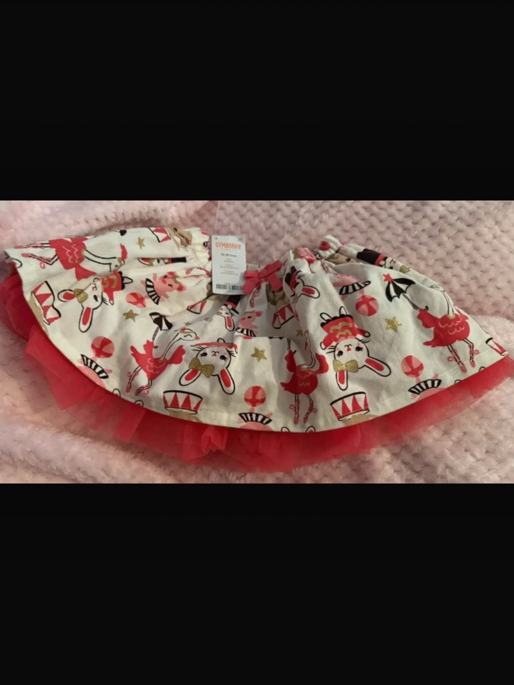 Gymboree Cream Skirt with Red Tulle Bunny Print